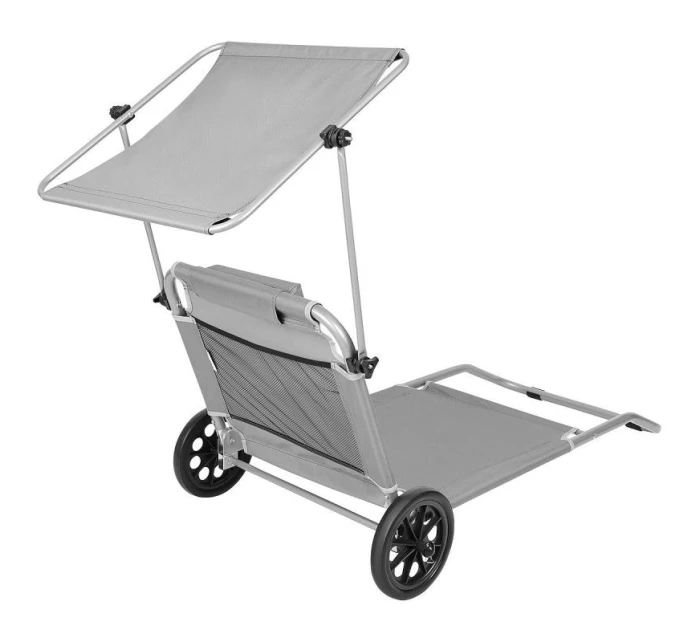 Skládací plážové lehátko se stříškou na kolečkách 116x62x62-90CM šedé Skládací plážové lehátko se stříškou na kolečkách 116x62x62-90CM šedé