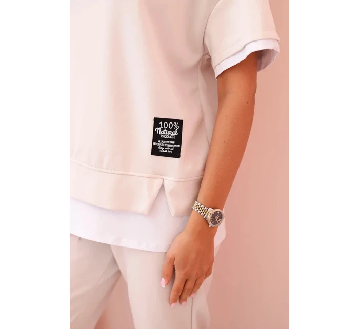 Dámská máslová souprava s krátkým rukávem a kalhotami béžový Dámská máslová souprava s krátkým rukávem a kalhotami béžový