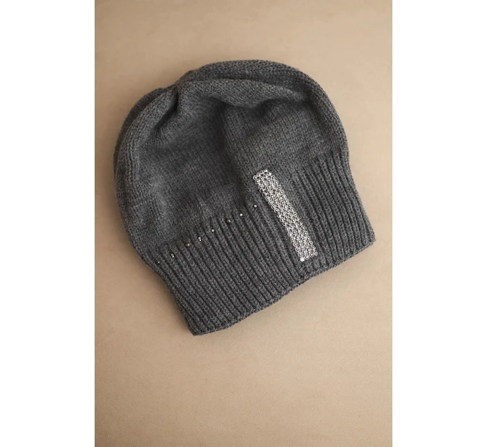 Dámská zimní čepice vlněná s krystaly K453 grafitová