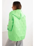 Dámská model 21791595 prošívaná bunda s kapucí a zipem zelená neon - K-Fashion