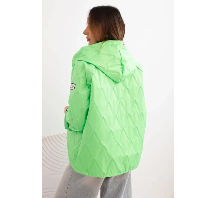 Dámská model 21791595 prošívaná bunda s kapucí a zipem zelená neon - K-Fashion