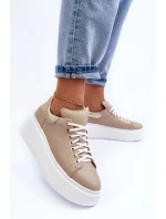 Dámské kožené sportovní boty na platformě Bežové Lemar model 21633508 - Boto Dámské kožené sportovní boty na platformě Bežové Lemar model 21633508 - Boto