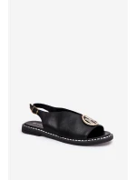 Ploché Elegantní Sandály S Dekorací Černé model 21685756 - Boto Ploché Elegantní Sandály S Dekorací Černé model 21685756 - Boto