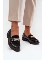 Lakované dámské mokasiny se zlatým detailem S.Barski HY52-545 Černé
