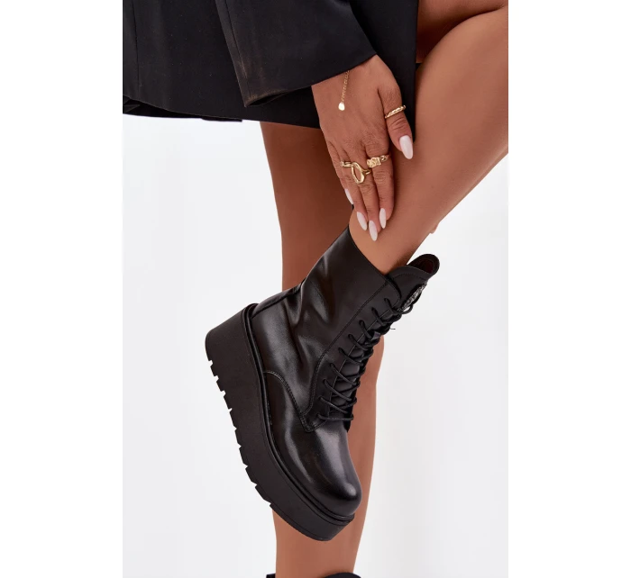 Kožené dámské obuv s ozdobou zateplené černé model 21713770 - Boto Kožené dámské obuv s ozdobou zateplené černé model 21713770 - Boto