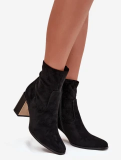 Dámské botky Amelisse – černé, na podpatku, zateplené se zlatým detailem