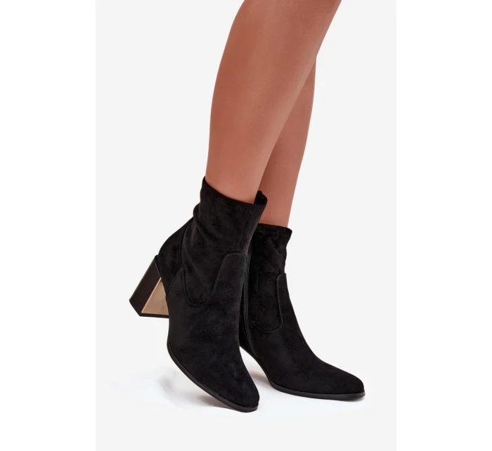 Dámské botky Amelisse – černé, na podpatku, zateplené se zlatým detailem