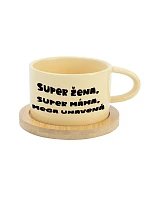 SUPER ŽENA, SUPER MÁMA, MEGA UNAVENÁ. - žlutý hrníček makronka 200 ml