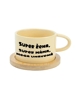 SUPER ŽENA, SUPER MÁMA, MEGA UNAVENÁ. - žlutý hrníček makronka 200 ml