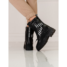 Módní  kotníčkové boty černé dámské bez podpatku