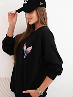 Dámská oversize mikina z bavlny s barevnými křídly na zádech černá