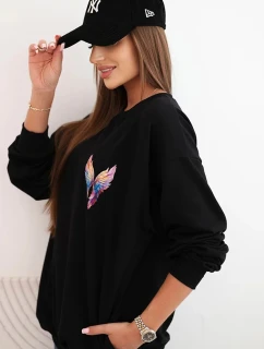 Dámská oversize mikina z bavlny s barevnými model 21421748 na zádech černá - K-Fashion