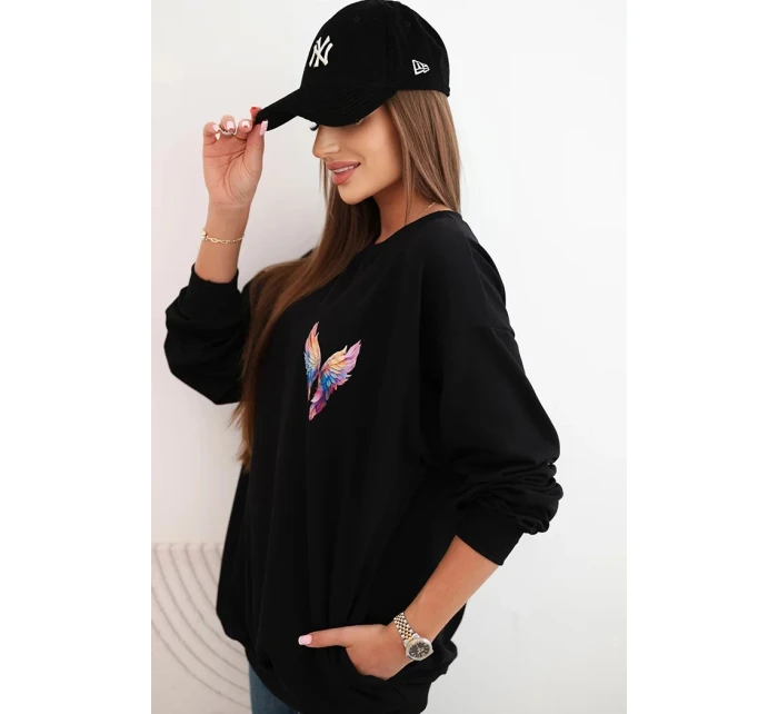 Dámská oversize mikina z bavlny s barevnými model 21421748 na zádech černá - K-Fashion