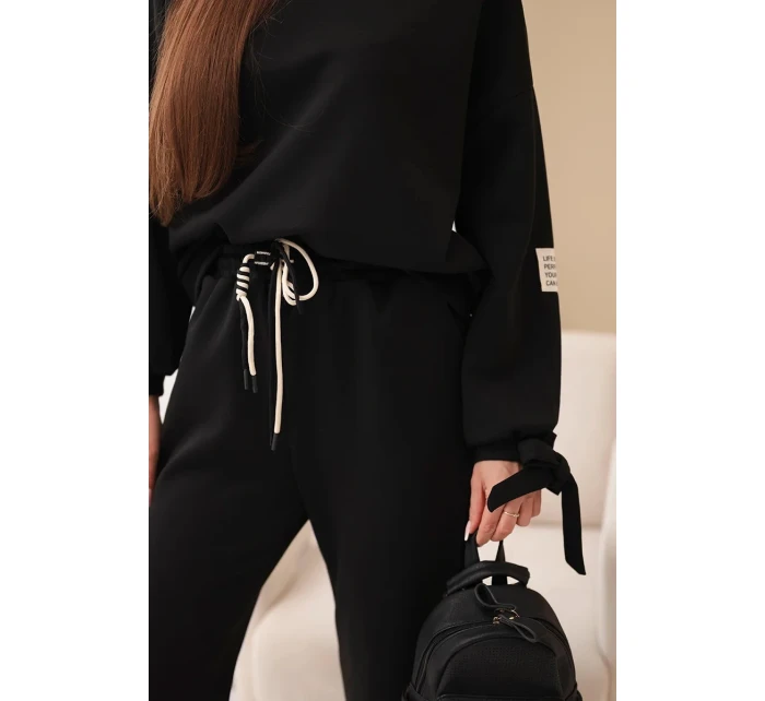 Komplet dámský máslový z viskózy s vázáním černý Komplet dámský máslový z viskózy s vázáním černý