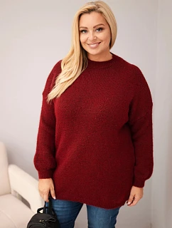 Dámský svetr Plus Size volného střihu s dlouhým rukávem bordó barva
