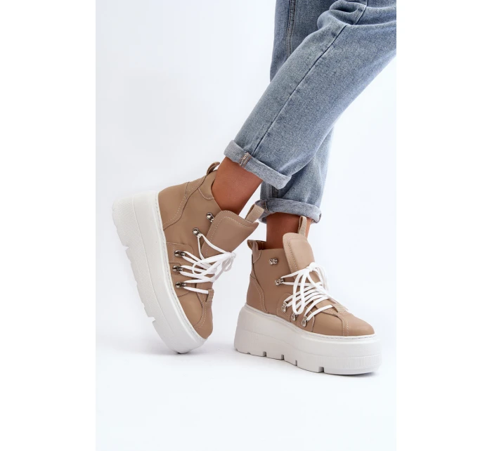 Zazoo 3416 Kožené Dámské Sportovní Boty Beige