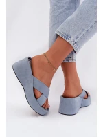 Dámské nazouváky na platformě z eko semiše modré model 21960995 - Boto