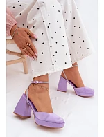 Dámské sandály s masivním podpatkem typu sloupek s páskem a kamínky Fialové Seraphina Dámské sandály s masivním podpatkem typu sloupek s páskem a kamínky Fialové Seraphina