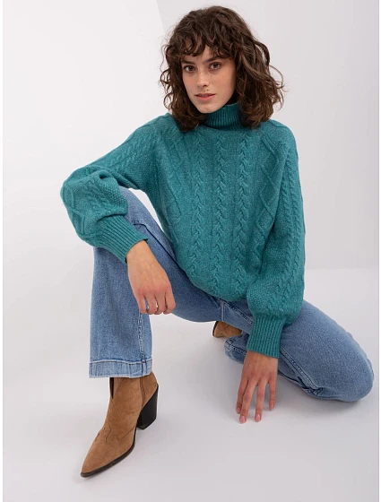 Sweter AT SW turkusowy model 19014804 - FPrice Sweter AT SW turkusowy model 19014804 - FPrice