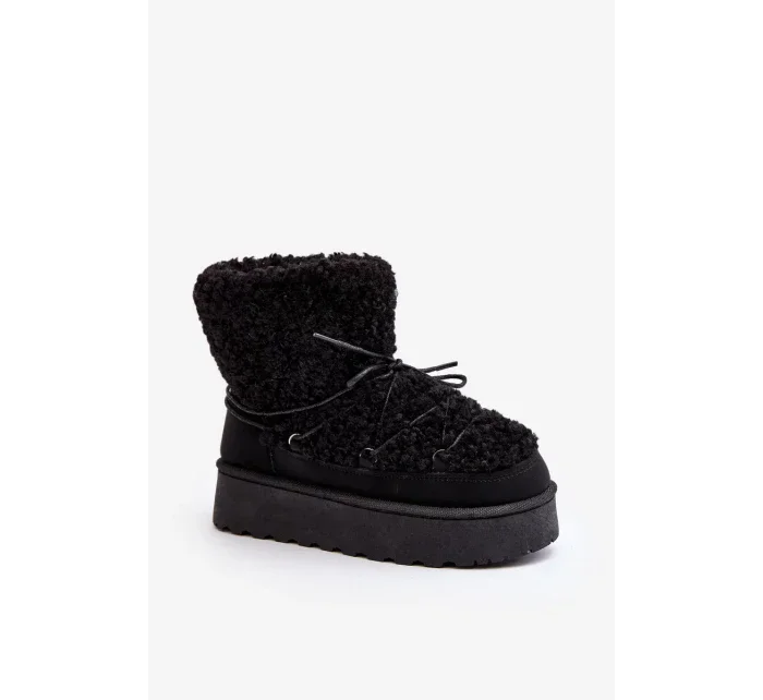 Dámské šněrovací boty do sněhu se silnou podrážkou, černé Loso Dámské šněrovací boty do sněhu se silnou podrážkou, černé Loso