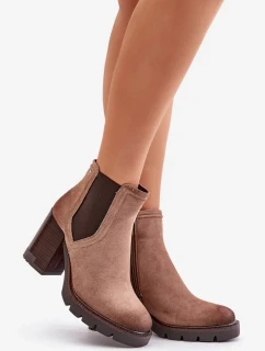 Zateplené Dámské Kotníkové Boty Na Podpatku Z Eko Semiše Vinceza Béžové