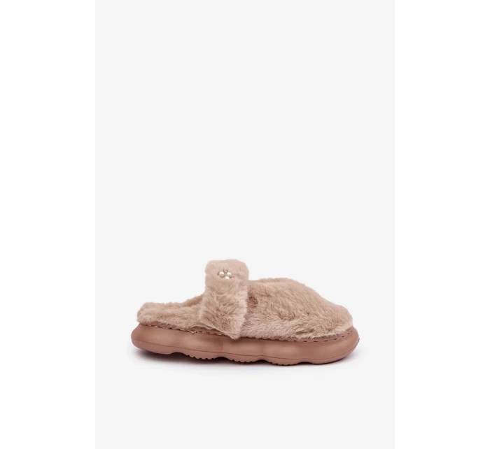 Futrzane Pantofle S Malou Broží Tmavě Béžové Primaria