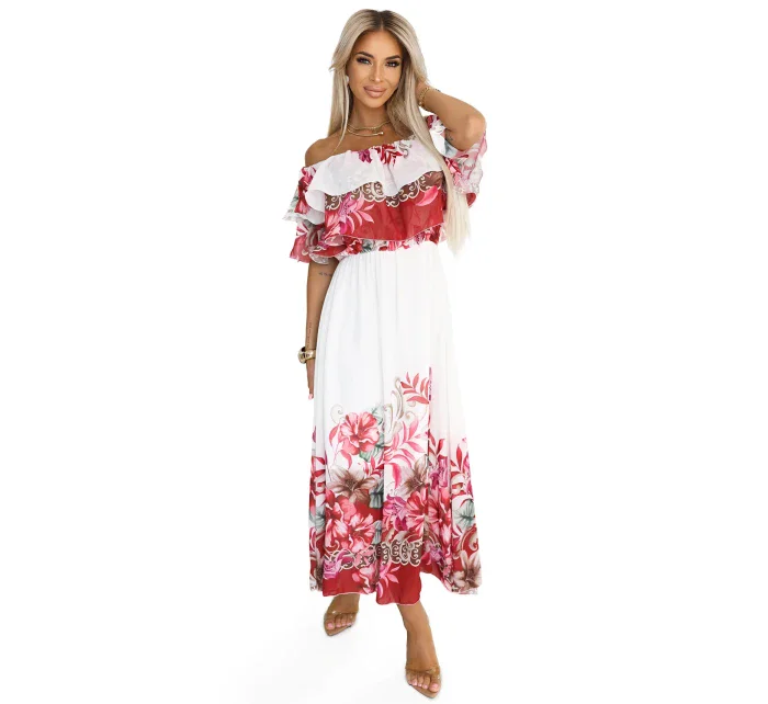 Dlouhé letní španělské šaty s červeným květinovým model 21176213 - numoco basic