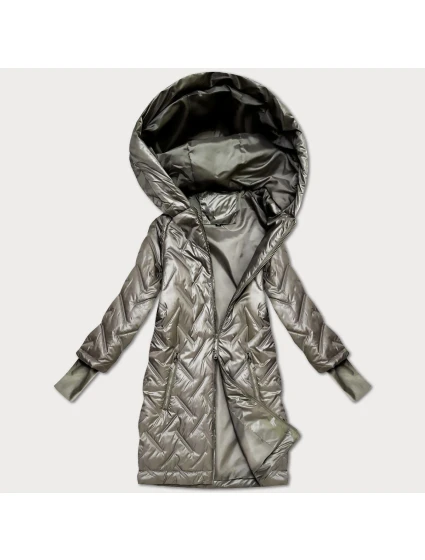 Béžová prošívaná bunda s trapézovým střihem a s kapucí (T2-2290#-62)