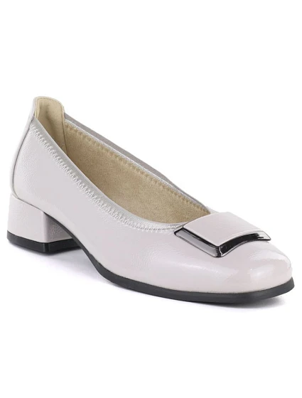 Kožené lodičky na nízkém podpatku šedé model 22097245 - VINCEZA