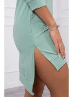 Šaty s delšími zády a barevným potiskem tmavě mátové barvy Šaty s delšími zády a barevným potiskem tmavě mátové barvy