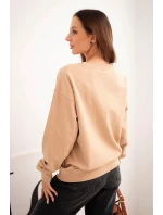 Dámská mikina s model 21718723 výstřihem basic z bavlny béžová - K-Fashion