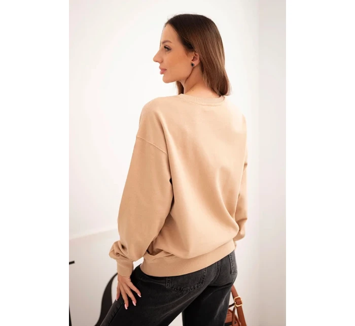 Dámská mikina s model 21718723 výstřihem basic z bavlny béžová - K-Fashion