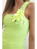 Dámský žebrovaný top z bavlny s květinovou aplikací zelená Dámský žebrovaný top z bavlny s květinovou aplikací zelená