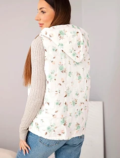 Dámská prošívaná vesta s kapucí a květinovým vzorem mátová