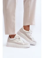 Dámské kožené sportovní boty na platformě M01/1 Zazoo světle béžové