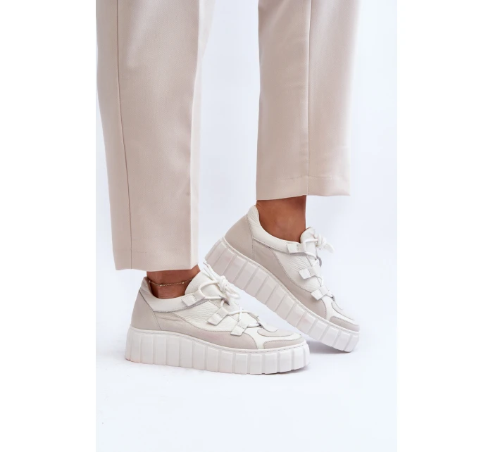 Dámské kožené sportovní boty na platformě M01/1 Zazoo světle béžové