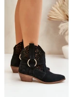 Semišové Kotníkové Boty Kovářské S Otevřením Na Podpatku Černé Zazoo 2994