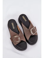 Dámské Zamszové Klapky S Přezkou Na Platformě Hnědé Zazoo 3019