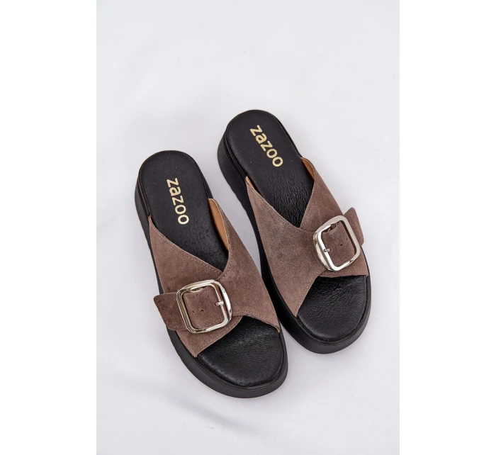 Dámské Zamszové Klapky S Přezkou Na Platformě Hnědé Zazoo 3019