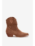 Dámské perforované kotníkové boty na podpatku béžové Ferissa