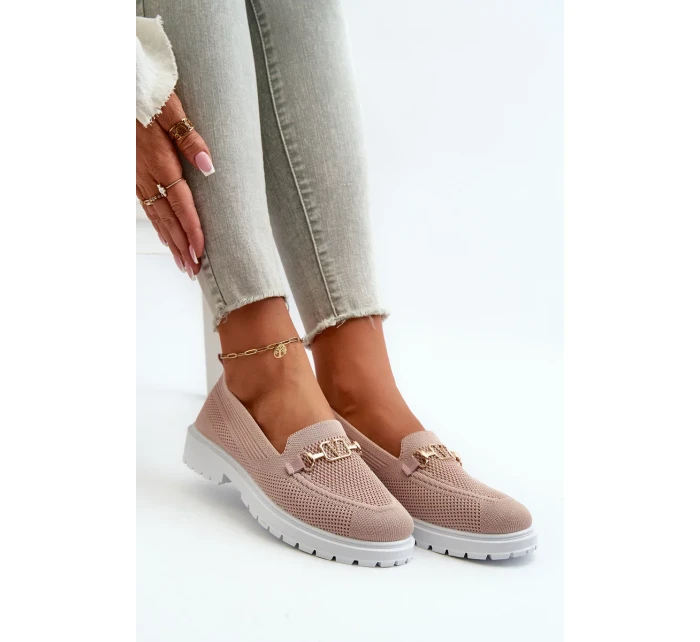Dámské mokasíny na plochém podpatku se zlatými detaily, růžová Limentia Dámské mokasíny na plochém podpatku se zlatými detaily, růžová Limentia
