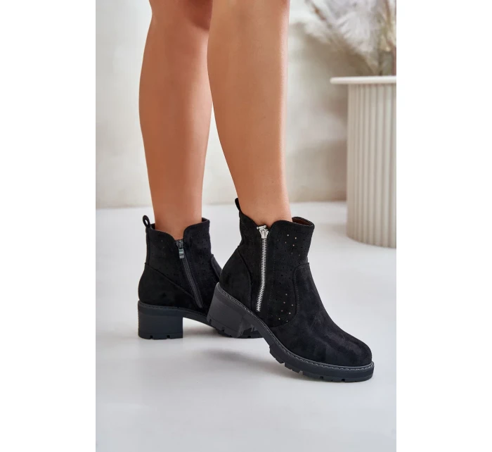 Dámské Kotníkové Boty S Ažurovým Vzorem Na Podpatku Černé Oviria Dámské Kotníkové Boty S Ažurovým Vzorem Na Podpatku Černé Oviria