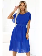 465-6 MIA Plisované šifonové midi šaty se širokým páskem - CHABROW 465-6 MIA Plisované šifonové midi šaty se širokým páskem - CHABROW