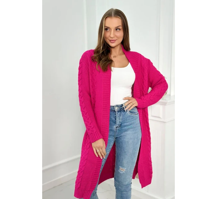 Svetr Cardigan kostkovaný kostkovaný fuchsiový Svetr Cardigan kostkovaný kostkovaný fuchsiový