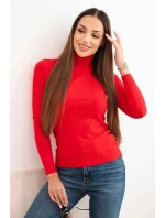 Dámský svetr z viskózy s rolákem a dlouhým rukávem červený