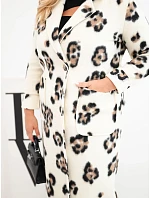 Dámský elegantní kabát Plus Size s klopami v leopardí vzor ecru Dámský elegantní kabát Plus Size s klopami v leopardí vzor ecru