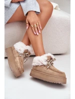 Nízké dámské sněhové boty na platformě s kožešinou tmavě béžové Neathren Nízké dámské sněhové boty na platformě s kožešinou tmavě béžové Neathren