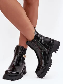 Lakované kotníkové boty zimní s ozdobnou páskou černé Vivessa
