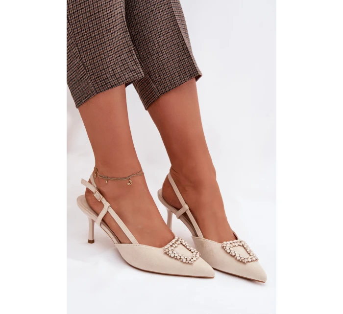 Dámské sandály na podpatku s ozdobou světle béžové Ismeria