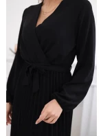 Šaty se svázaným plisovaným lemem černý Šaty se svázaným plisovaným lemem černý